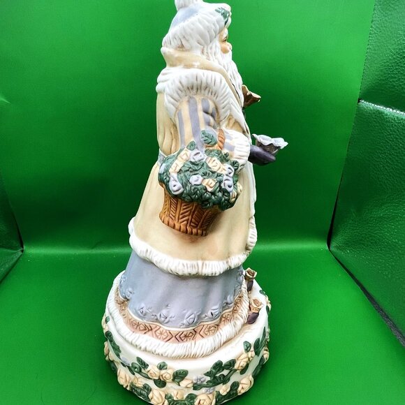 VTG Ceramic Old World Father Christmas Music Box Figurine Flowers Swan Holiday - Picture 4 of 16